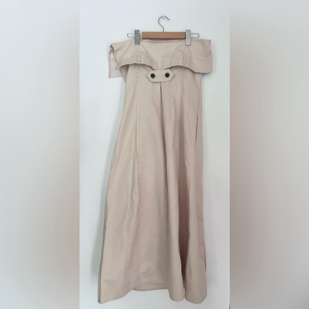 Zara Cream Strapless Sheath Dress COTTON MIDI OFF SHOULDER Gabardine medium - Picture 3 of 10